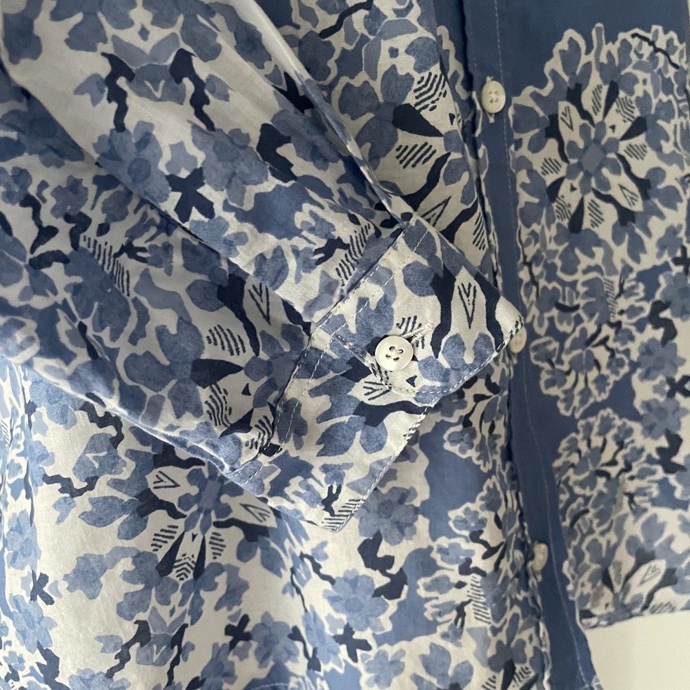 Sézane Pierro Shirt 34 XS Blue White Floral Organic Cotton Button Front Portugal - Picture 9 of 11